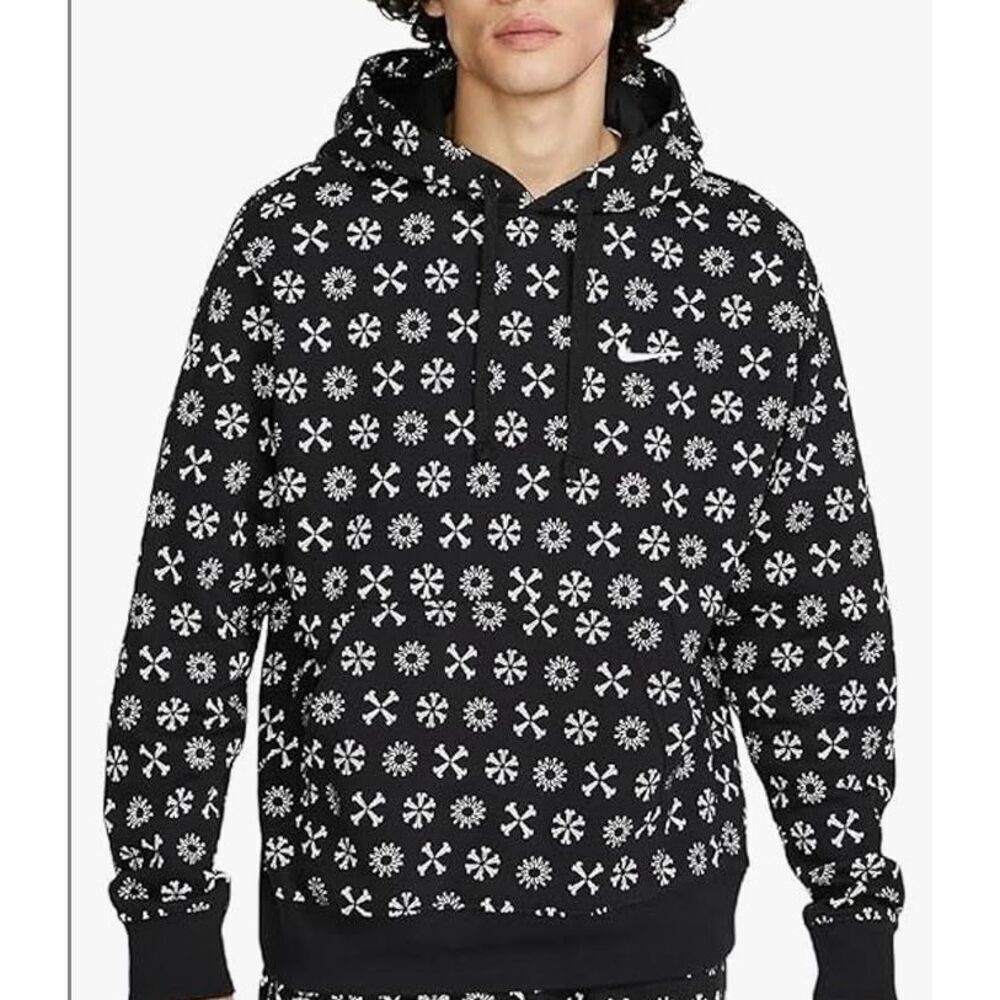 Nike Pinwheel Hoodie AOP Sz L All Over Print Sweatshirt Black & White Medium